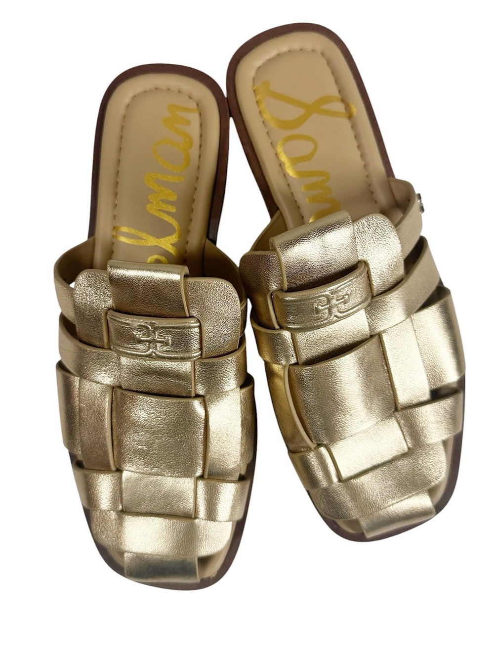 SAM EDELMAN Dina Fisherman Mules Women's 7 Gold Woven Slide Sandals